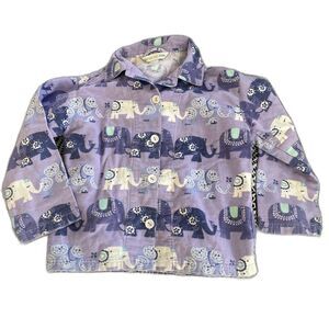 Garnet Hill Kids size Small Purple Lavender Elephant Flannel Pajama Top